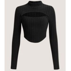 Black Ribbed Cutout Top